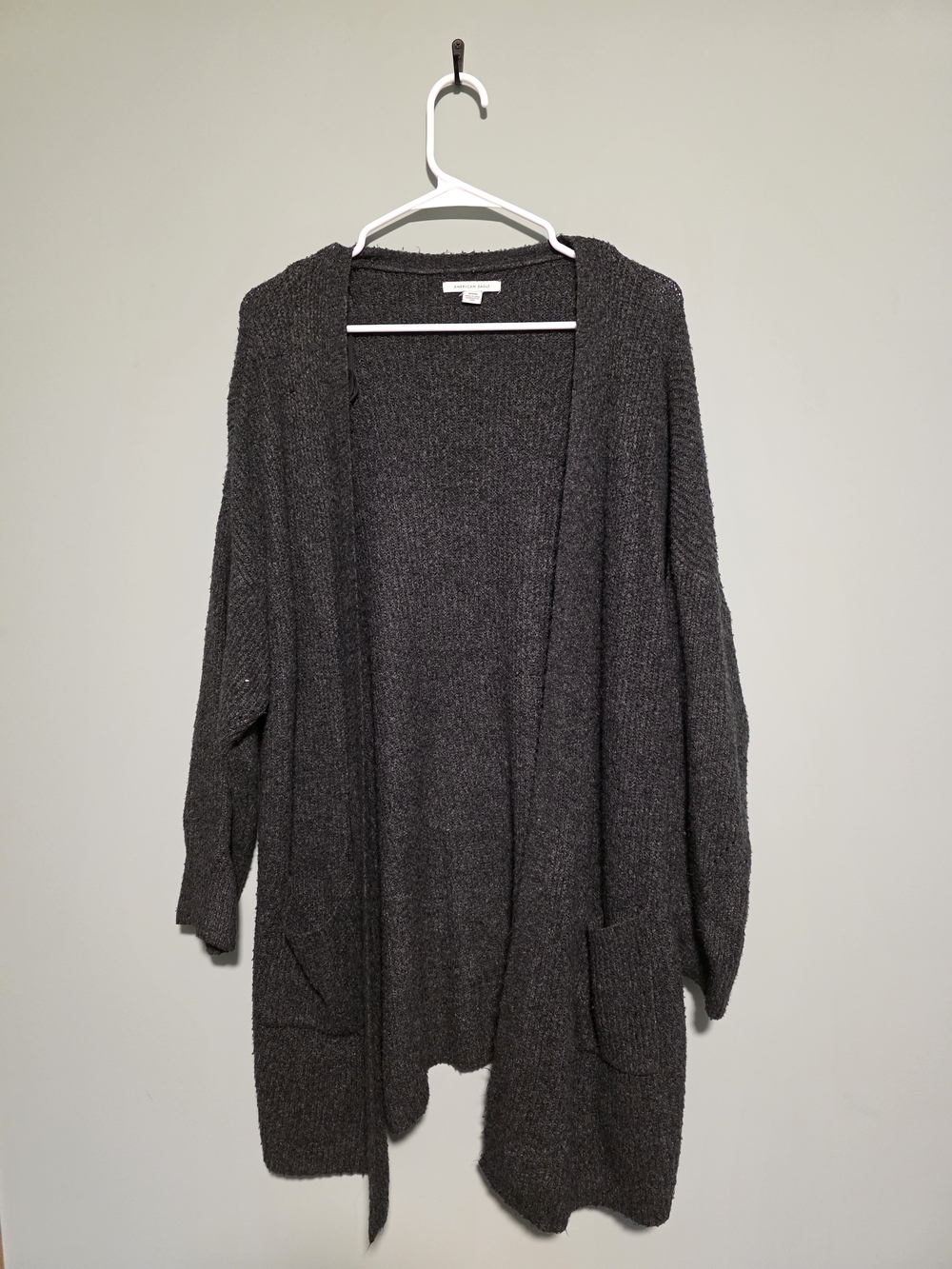 American Eagle Outfitters Dark Charcoal Open-Front Knit Cardigan